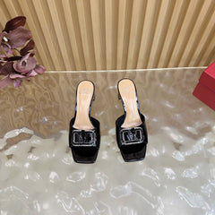 VALENTINO 25S HIGH-HEEL MULES 60 MM IN BLACK PATENT CALFSKIN WITH CRYSTAL-EMBELLISHED STRAP