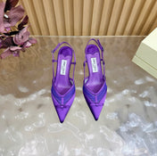 JIMMY CHOO 26S SLINGBACK HEELS 65 MM IN DARK PURPLE MESH AND SATIN
