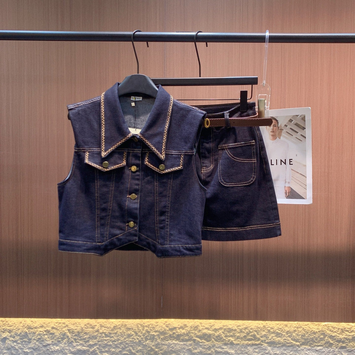 LOEWE SLEEVELESS TOP & DENIM SHORTS SET STYLE 71