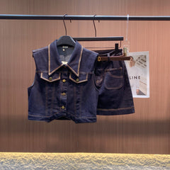 LOEWE SLEEVELESS TOP & DENIM SHORTS SET STYLE 71