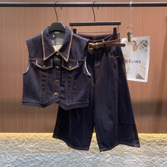 LOEWE SLEEVELESS TOP & DENIM SHORTS SET STYLE 72