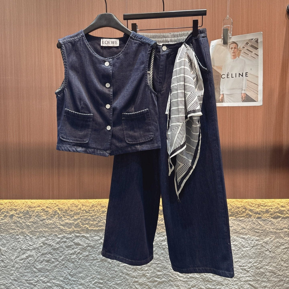 LOEWE SLEEVELESS TOP & STRAIGHT-LEG DENIM PANTS SET STYLE 73