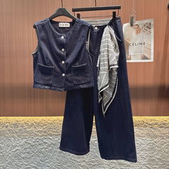 LOEWE SLEEVELESS TOP & STRAIGHT-LEG DENIM PANTS SET STYLE 73