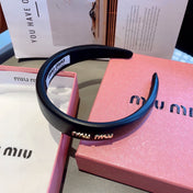 THICK HEADBAND IN BLACK CALFSKIN GOLD LOGO 409395