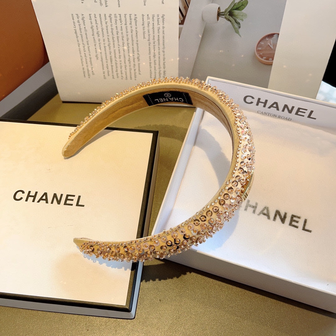 LIGHT GOLD FABRIC WITH SEQUINS HAIRBAND 412427