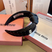 CRYSTALS EMBELLISHED HEAD BAND IN BLACK COTTON 418873