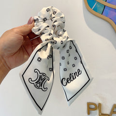 WHITE MIX BLACK SILK SCRUNCHIE 420657