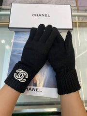 GLOVES IN BLACK CASHMERE WITH WHITE LOGO 405907