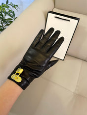 GLOVES IN BLACK LAMBSKIN WITH GOLD HARDWARE 465064
