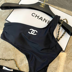 CC BIKINI SWIMSUIT SET IN BLACK AND WHITE LOGO 599123