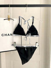 CC BIKINI SWIMSUIT SET IN BLACK WITH WHITE TRIM 627832