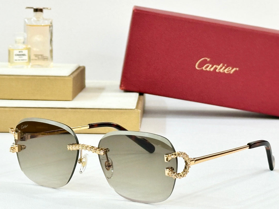 CRYSTAL STUDDED RIMLESS SQUARE FRAME SUNGLASSES CT0604S IN METAL