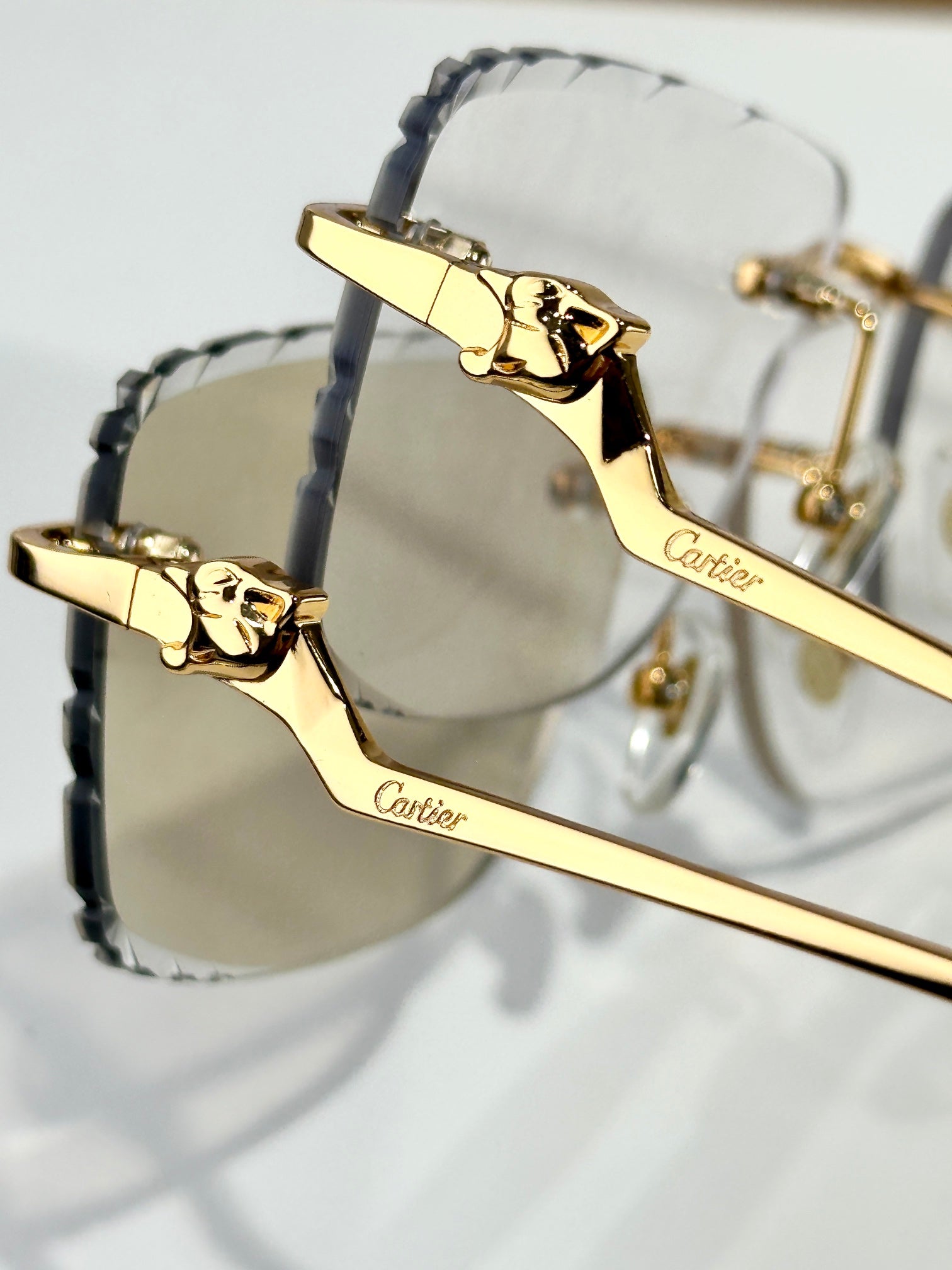 PANTHÈRE PHOTOCHROMIC LENSES RIMLESS SQUARE FRAME SUNGLASSES 580910 IN METAL