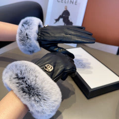 DOUBLE G GLOVES IN BLACK LAMBSKIN AND RABBIT FUR 466796