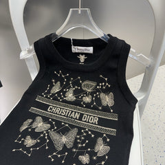 TANK TOP 610351 IN BLACK COTTON RIBBED EMBOSSED BUTTERFLY