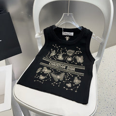 TANK TOP 610351 IN BLACK COTTON RIBBED EMBOSSED BUTTERFLY