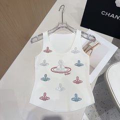 TANK TOP 639167 IN WHITE COTTON RIBBED KNIT EMBOSSED CRYSTAL