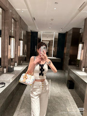 TANK TOP 610341 IN WHITE COTTON RIBBED BLACK BOW