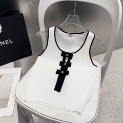 TANK TOP 610341 IN WHITE COTTON RIBBED BLACK BOW