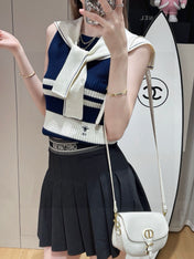 STRIPED TANK TOP 612059 IN NAVY BLUE AND WHITE COTTON RIBBED