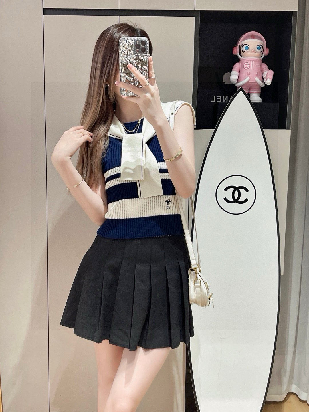 STRIPED TANK TOP 612059 IN NAVY BLUE AND WHITE COTTON RIBBED