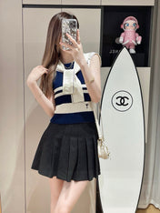 STRIPED TANK TOP 612059 IN NAVY BLUE AND WHITE COTTON RIBBED