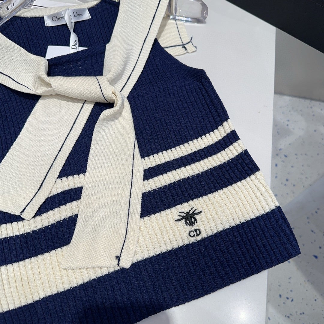 STRIPED TANK TOP 612059 IN NAVY BLUE AND WHITE COTTON RIBBED