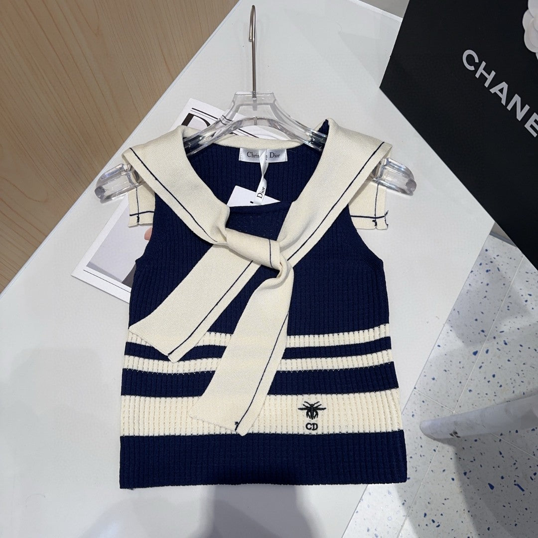 STRIPED TANK TOP 612059 IN NAVY BLUE AND WHITE COTTON RIBBED