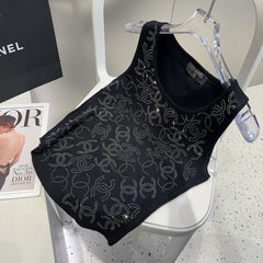 SLEEVELESS TOP 643223 IN BLACK COTTON EMBOSSED LOGO