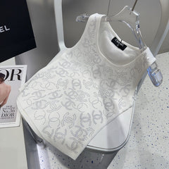 SLEEVELESS TOP 643224 IN WHITE COTTON EMBOSSED LOGO