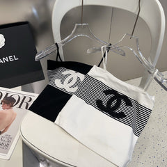 STRIPED CAMISOLE 610344 IN BLACK AND WHITE COTTON RIBBED