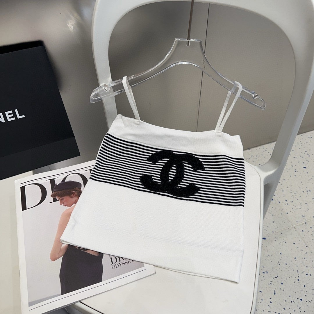 STRIPED CAMISOLE 610344 IN BLACK AND WHITE COTTON RIBBED