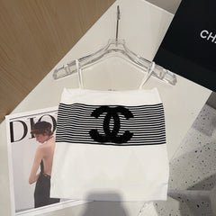 STRIPED CAMISOLE 610344 IN BLACK AND WHITE COTTON RIBBED