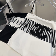 STRIPED CAMISOLE 610345 IN BLACK AND WHITE COTTON RIBBED