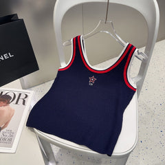 TANK TOP 610347 IN NAVY BLUE COTTON RIBBED RED TRIM