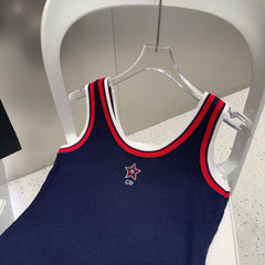 TANK TOP 610347 IN NAVY BLUE COTTON RIBBED RED TRIM