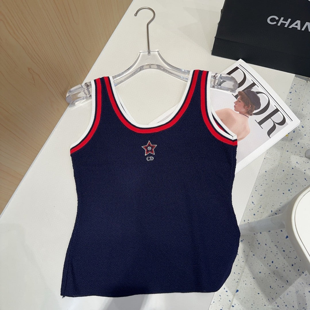 TANK TOP 610347 IN NAVY BLUE COTTON RIBBED RED TRIM