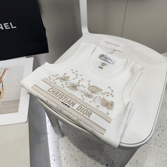 TANK TOP 610350 IN WHITE COTTON RIBBED EMBOSSED BUTTERFLY