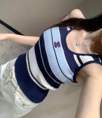 STRIPED TANK TOP 612057 IN BLUE BLACK COTTON RIBBED