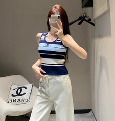 STRIPED TANK TOP 612057 IN BLUE BLACK COTTON RIBBED