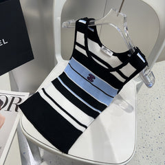 STRIPED TANK TOP 612057 IN BLUE BLACK COTTON RIBBED