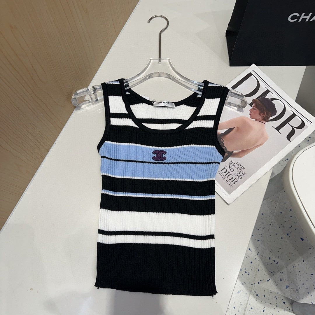 STRIPED TANK TOP 612057 IN BLUE BLACK COTTON RIBBED