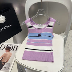 STRIPED TANK TOP 612058 IN BLUE WHITE AND PURPLE COTTON RIBBED
