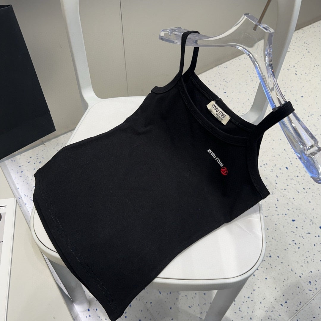 CAMISOLE 613779 IN BLACK COTTON RIBBED