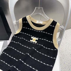 STRIPED TANK TOP 615177 IN BLACK COTTON RIBBED BEIGE TRIM