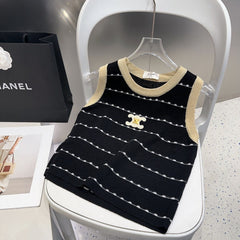 STRIPED TANK TOP 615177 IN BLACK COTTON RIBBED BEIGE TRIM