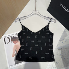 CAMI TOP 640627 IN BLACK COTTON RIBBED KNIT