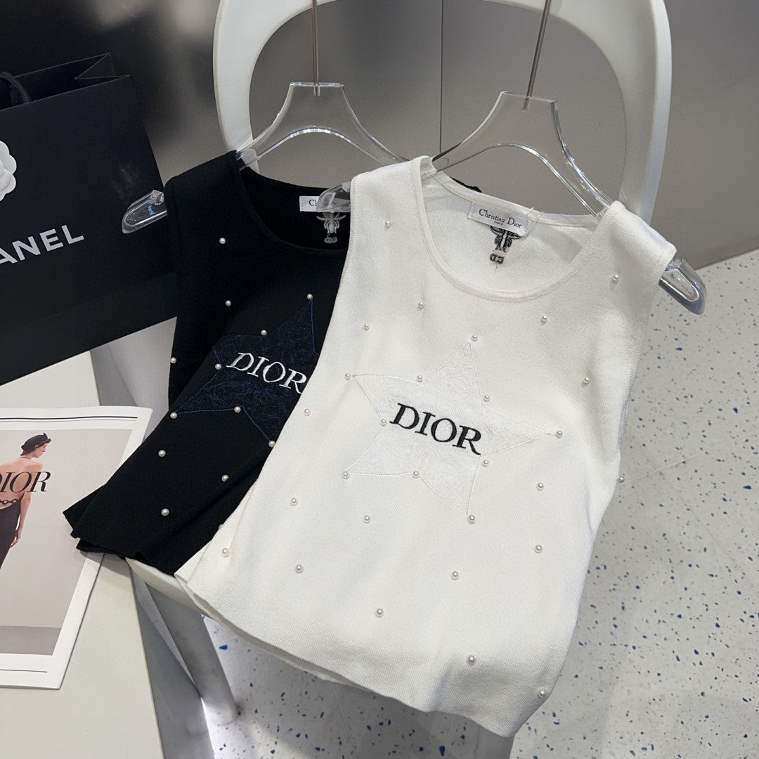 TANK TOP 633197 IN BLACK COTTON EMBOSSED PEARL