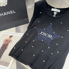 TANK TOP 633197 IN BLACK COTTON EMBOSSED PEARL