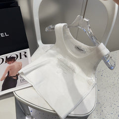 SLEEVELESS TOP 640630 IN WHITE COTTON EMBOSSED LOGO